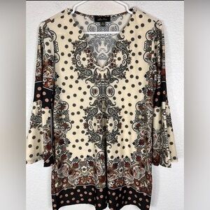 Melissa Paige Women's Paisley V-Neck Bell Sleeve Gypsy Boho Pullover Top Sz 2X